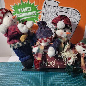 Christmas Four Snowman Noel on Sleigh Ride Decoration Home Decor Used